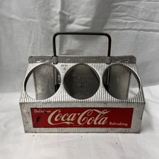 VINTAGE 1950's COCA COLA ALUMINUM METAL 6 PACK BOTTLE CARRIER Rusted RF# 37