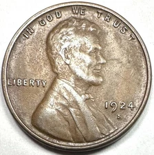 1924-S LINCOLN WHEAT CENT PENNY XF FULL WHEAT LINES CIRCULATED ORIGINAL!