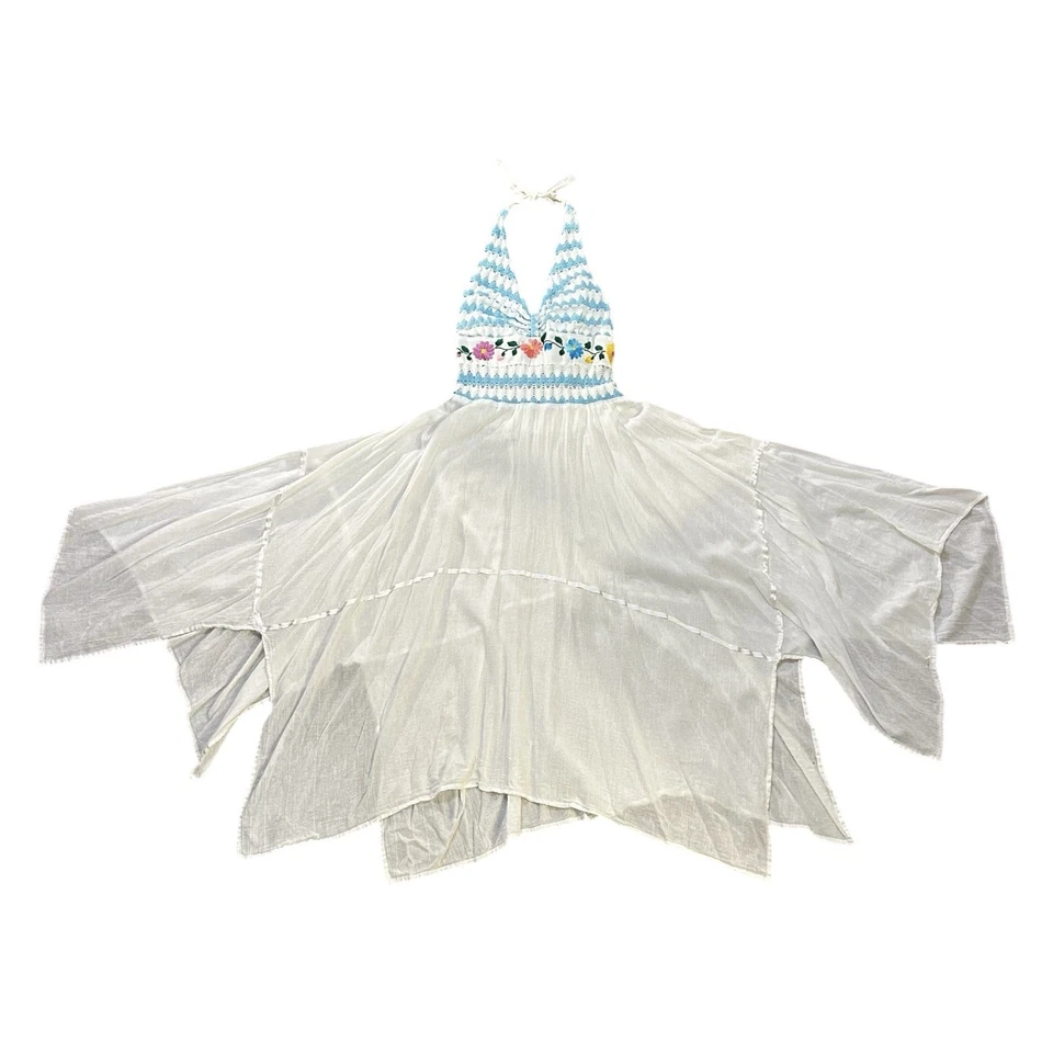 Vestido de algodão anos 1970 Fairycore boho halter bordado floral 28-35 polegadas busto vintage - Imagem 3 de 4