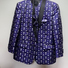 Mens Statement Italy Purple Polka Dot Modern 5 Piece Tuxedo 52 L Pants 45L