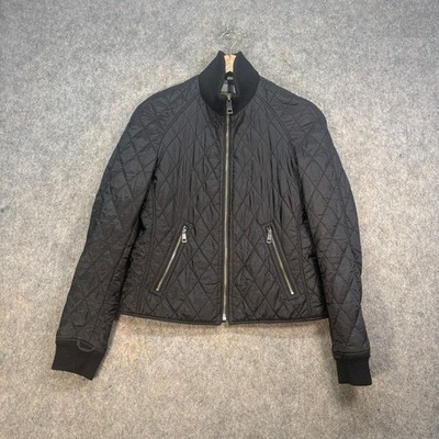 Burberry Brit Jacke Damen Größe UK 12 Schwarz Nova Check Gesteppt Durchgehender Reißverschluss Gefüllt
