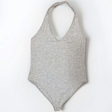 Forever 21 Womens Bodysuit Gray Halter V Neck Sleeveless Snap Closure M