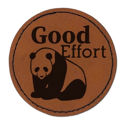 Good Effort Panda Compliment 2.5'' Leather Round Engraved Iron-On Patch - Brown