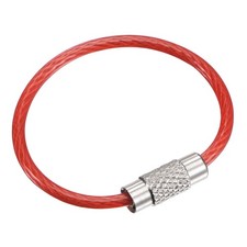 6 x Wire Keychain 90mm Length Key Ring Loop Cable Coated Stainless Steel Red