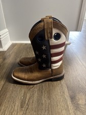 Cowboy Boots Boys Size 12.5 Brown Flag Smokey Mountain