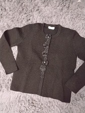 FENDI Roma Black Floral Knit Cardigan 3D Applique Jacket IT 42 US 6 UK 10 AUTH