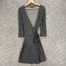 Express Wrap Dress Women XS Gray Geometric Midi Tasseled Tie Up V-Neck Casual