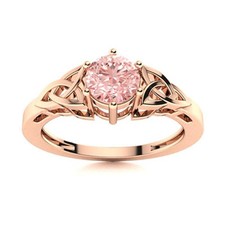 925 Sterling Silver Rose Plated Solitaire 5 MM Round Pink Quartz Celtic Ring