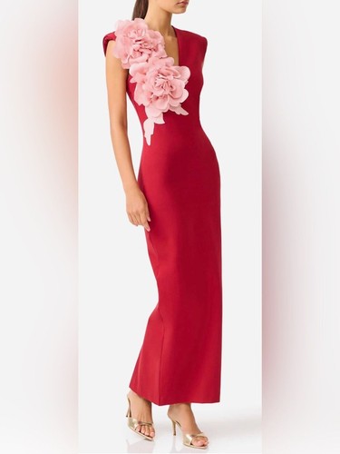 NEW Elliatt Zahara Floral Appliqué Sleeveless Red Midi Gown sz M