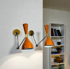 Mid Century Italian Brass Wall Sconce Pair Stilnovo Style Lighting Bathroom Lamp
