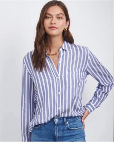 RAILS Janelle Button Down Shirt Striped Blue Long Sleeve Size S chic preppy 90s