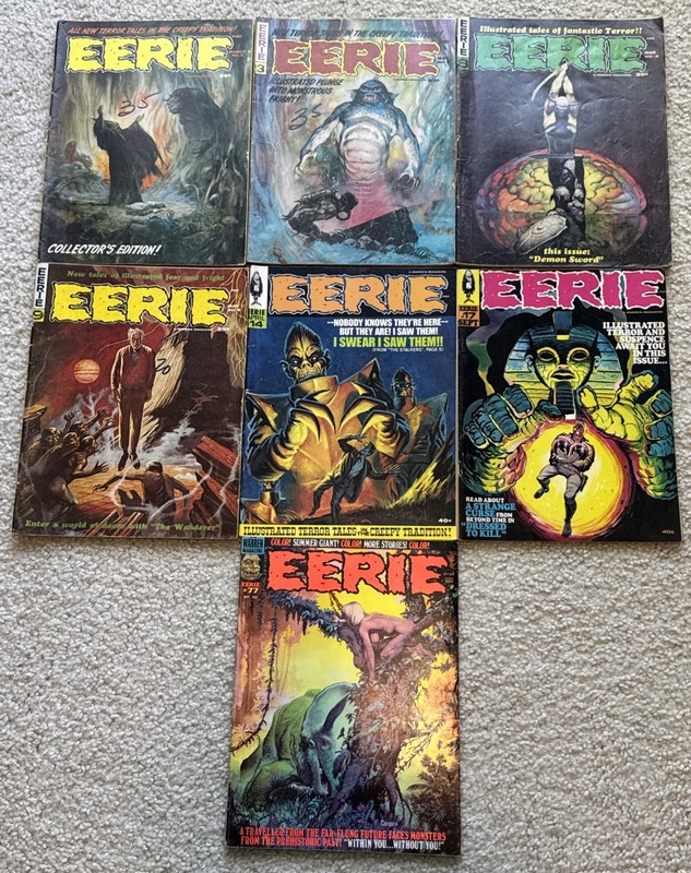 Eerie Magazines #2, 3, 8, 9, 14, 17 & 77 (Lot of 7) Vintage Good-VG Condition NR