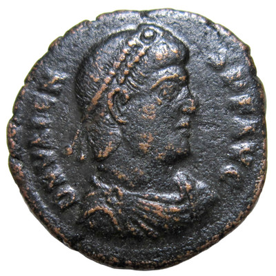 VALENS, 364-378 AD. AE 3. CYZICUS MINT. EMPEROR AND CAPTIVE REVERSE. SCARCE.