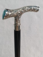 Handmade Black Wooden Foldable Walking Stick with Derby Shape Brass Handle Decor