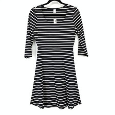 Old Navy 3/4 Sleeve Scoop Neck Dress Womens Sz Small Black White Stripe *NO BELT