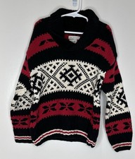 Gap Knit by Hand Boys Size 5-6 Fair Isle Pull over sweater Black Red White