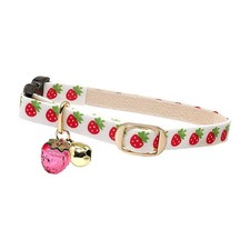 Cute Cat Collar with Bell and Strawberry Charm.100 Cotton.Safety Breakaway S...