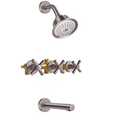 3 Handles Tub Shower Faucet Set,Bathtub Faucet Set with Brushed Nickel Square