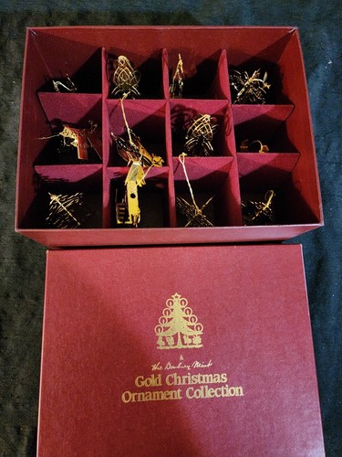 Vintage 12 Piece Set of Danbury Mint  Gold Christmas Ornaments W Box - Picture 9 of 19