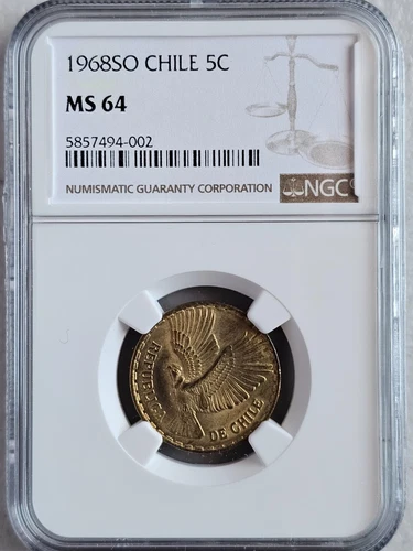 Chile 5 Centesimos 1968SO NGC MS 64