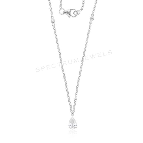 0.57 CT Labo Grown Cvd Diamant Solitaire Pendentif Collier 18k or Blanc Chaîne - Picture 3 of 7