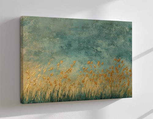 Tall Grass Field Vintage Countryside Painting Style Canvas Print Wall Hanging - Picture 1 of 9