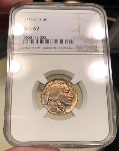 1937-D Buffalo Nickel graded MS67 by NGC Nicely Toned Coin Strong Strike