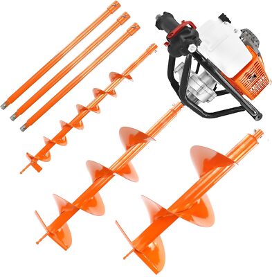 72CC Gas Powered Post Hole Digger W/ 3 Earth Auger Bits + 3 Rods Digging Engine