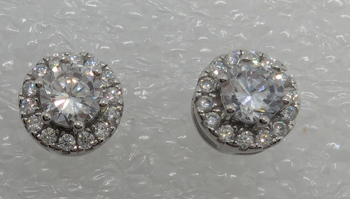 IBB Sterling Silver 925  Halo Cubic Zirconia Studs Earrings