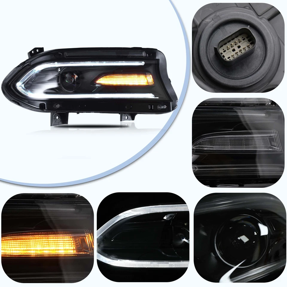 VLAND LED DRL RGB 车头灯 适用于 2015 - 2023 道奇充电器 投影仪灯 一对 — 第 3/4 张图片