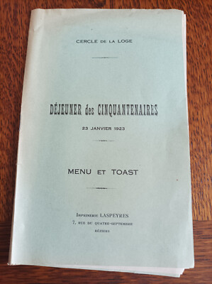 1923 Logenkreis 50er Jahre Mittagessen Menü und Toast Beziers
