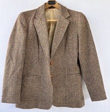 VTG Brown Wool Tweed Blazer Jacket Women's M Academia Preppy Retro