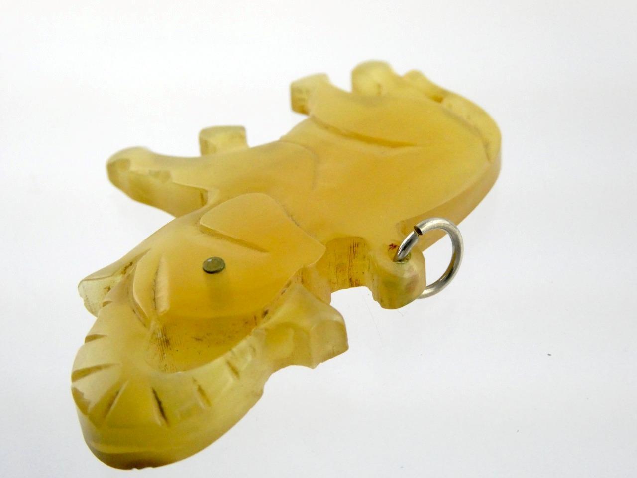 Vintage Translucent Yellow Bakelite Elephant Pend… - image 3
