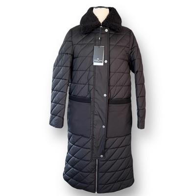 NWT Andrew Marc Black Maxine Quilted Coat with Faux Shearling Collar