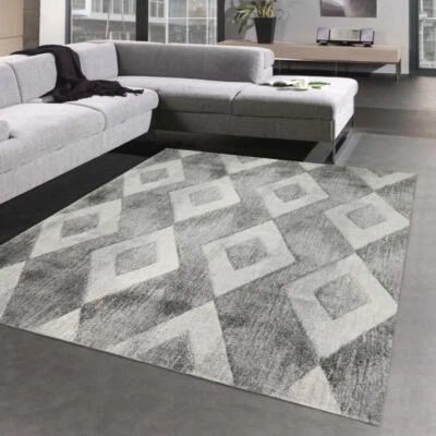 Tapis de Salon abstrait avec formes Triangles | Entretien facile | gris crème - Photo 1/4
