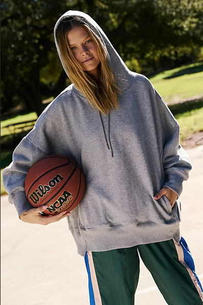 Free People Sprint To The Finish Hoodie Heather Grey Oversized
