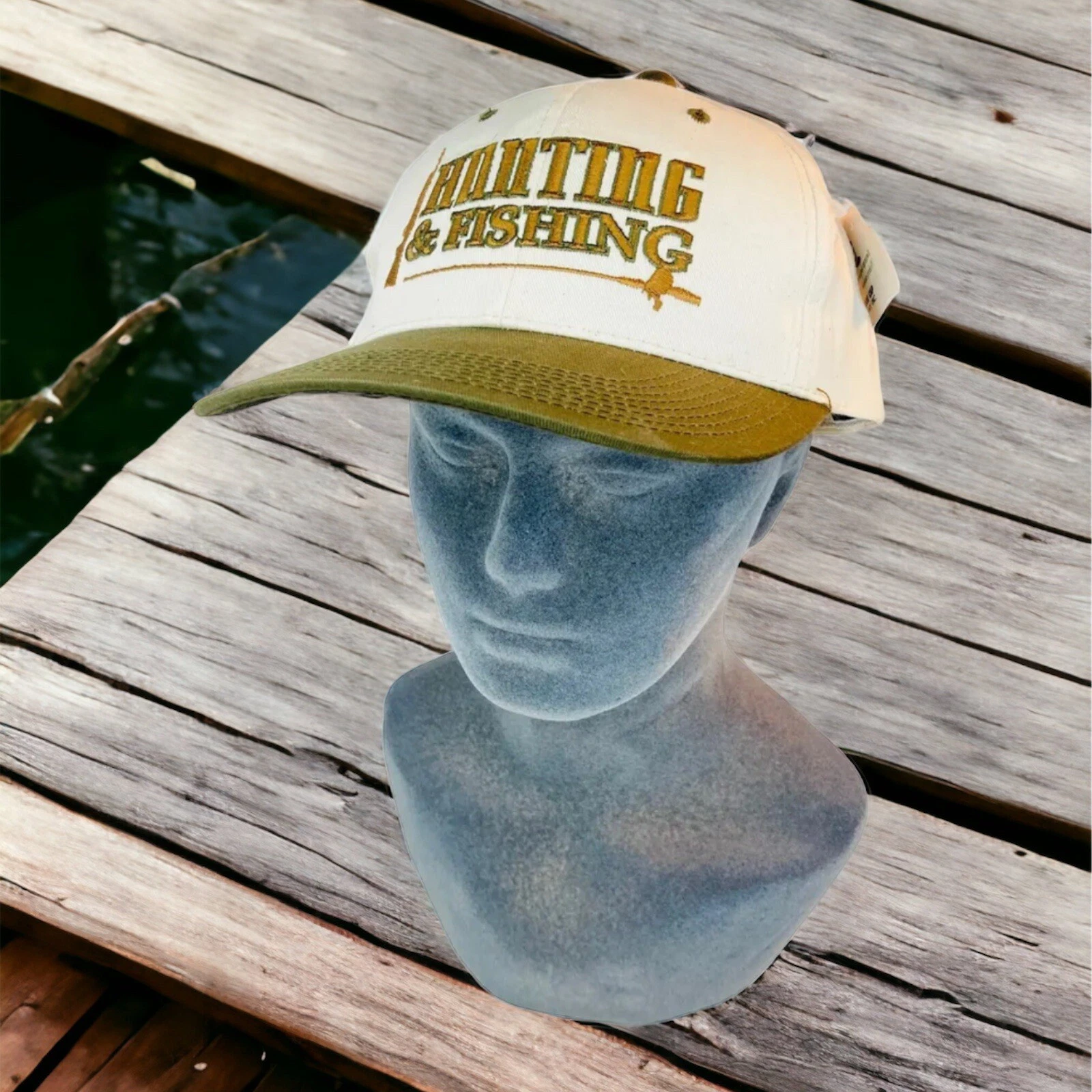 Outdoor Cap Company Hunting & Fishing White Olive Green Snapback Baseball Hat