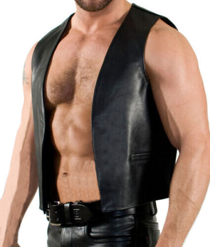 Men's Real Leather Bartender Vest Front Open Quilted Back Bartender Vest - Bild 1 von 2