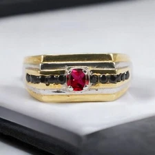 Ruby Round Cut With 925 Sterling Silver Gold Plated Ring For Men's #A111