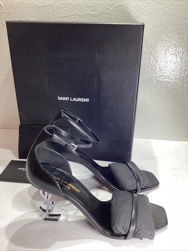 NIB Saint Laurent Opyum Black Silver Sandals 85 with YSL Heel Size 37.5 - Picture 5 of 13