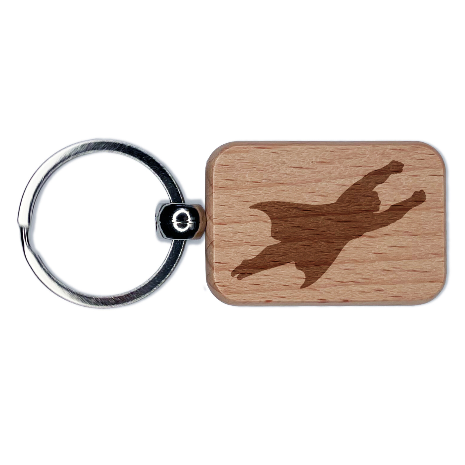 Super Hero Man Flying with Arms Out Engraved Wood Rectangle Keychain Tag Charm