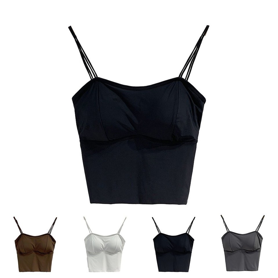 Ice Silk Spaghetti Camisole mit BHPad Damen Slim Elastisch Tank Tops