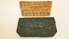 VINTAGE LA REGALE BEADED PURSES BLACK AND GOLD CLUTCH HONG KONG PAIR EVENING