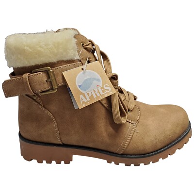 Apres by LAMO Snow Boots Women Sz 9 Brown Faux Fur Trim Round Toe Lace Up AW1765