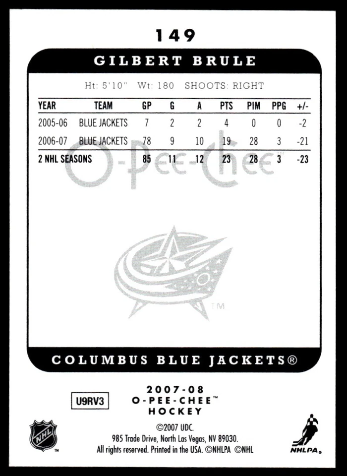 2007-08 O-Pee-Chee Micromotion Gilbert Brule Columbus Blue Jackets #149 - Image 2 of 2