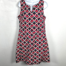 Gap Sleeveless Dress Sz 12 Hot Pink Navy Blue White Geometric A Line Knee Length