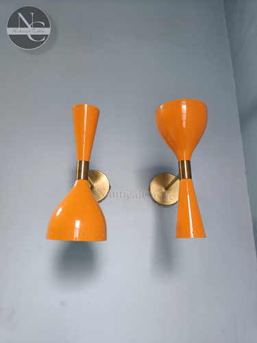 Diabolo Wall Sconce Italian Modern Stilnovo Style Set /of Two Wall Light Lamps - Picture 2 of 8