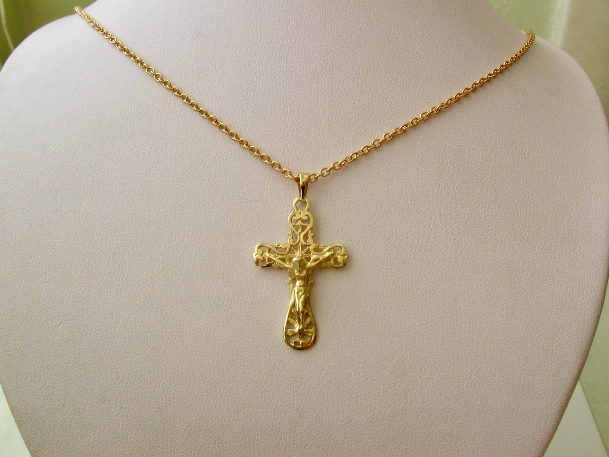 GENUINE SOLID 9K 9ct YELLOW GOLD FILIGREE CROSS CRUCIFIX JESUS PENDANT
