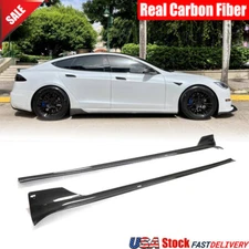 Real Carbon Fiber Side Skirt Extension Lip Spoiler For Tesla Model S Sedan 2021+
