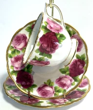 Royal Albert Old English Rose Trio Tea Cup & Saucer & Dessert Plate Flowers
